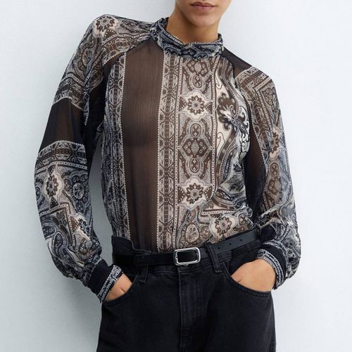 Black Sheer Printed Blouse - Mango - Modalova