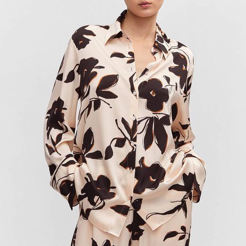 Cream Satin Print Shirt - Mango - Modalova