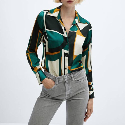 Green Geometric-Print Satin Shirt - Mango - Modalova