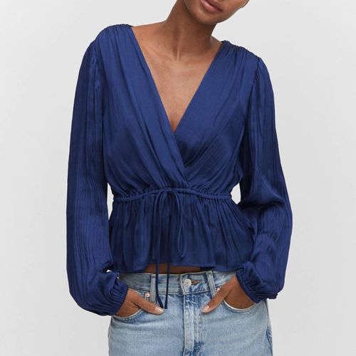 Blue Satin Wrap Blouse - Mango - Modalova