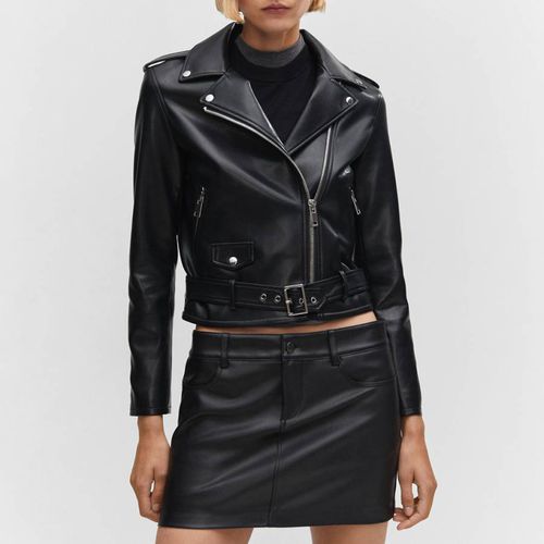 Black Faux-Leather Biker Jacket - Mango - Modalova