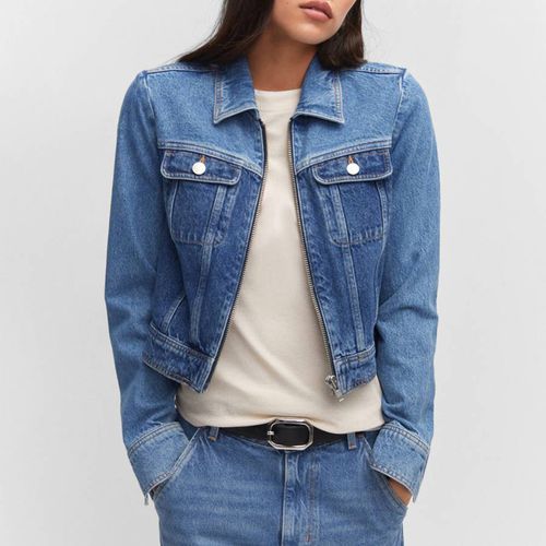 Blue Contrast Denim Jacket - Mango - Modalova