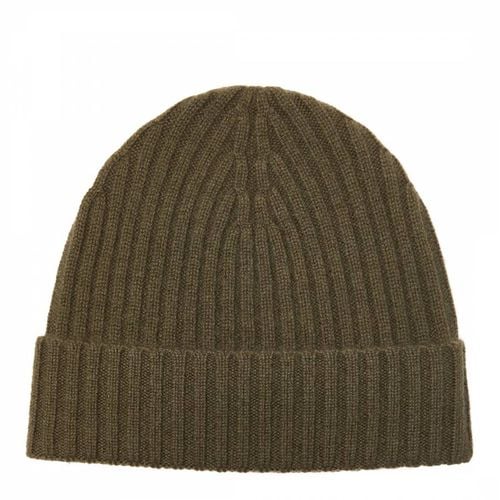 Khaki Ribbed Cashmere Beanie - Laycuna London - Modalova