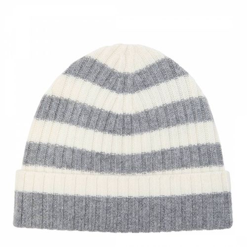 Grey/Cream Striped Cashmere Beanie - Laycuna London - Modalova