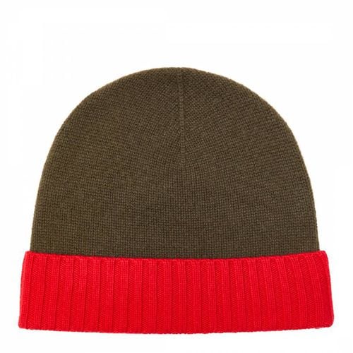 Khaki/Red Two Tone Cashmere Beanie - Laycuna London - Modalova