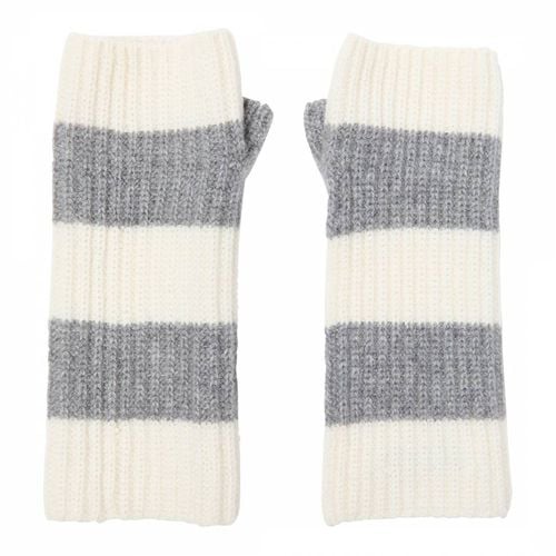 Cream Striped Cashmere Fingerless Gloves - Laycuna London - Modalova