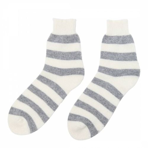 Cream Striped Cashmere Bed Socks - Laycuna London - Modalova