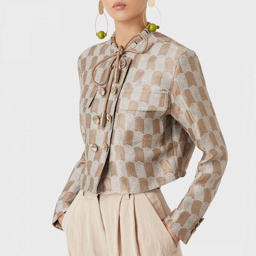 Camel Print Silk Blend Crop Blazer - Emporio Armani - Modalova