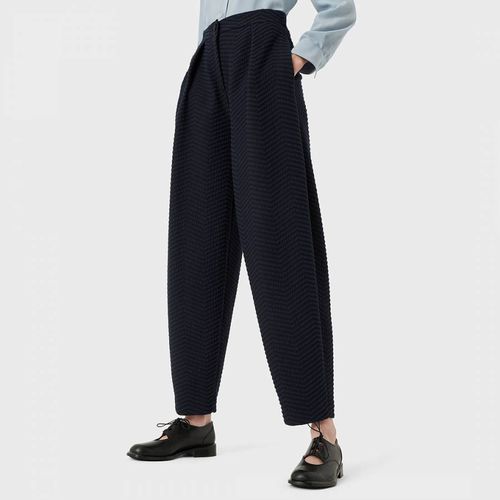 Navy Printed Cotton Blend Trousers - Emporio Armani - Modalova