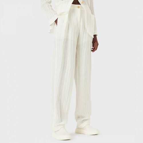 Ecru Wide Leg Cotton Blend Trousers - Emporio Armani - Modalova