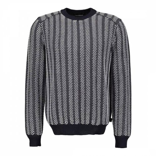 Navy Crew Neck Cotton Jumper - Emporio Armani - Modalova