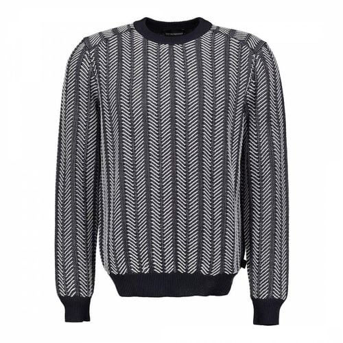 Navy Crew Neck Cotton Jumper - Emporio Armani - Modalova