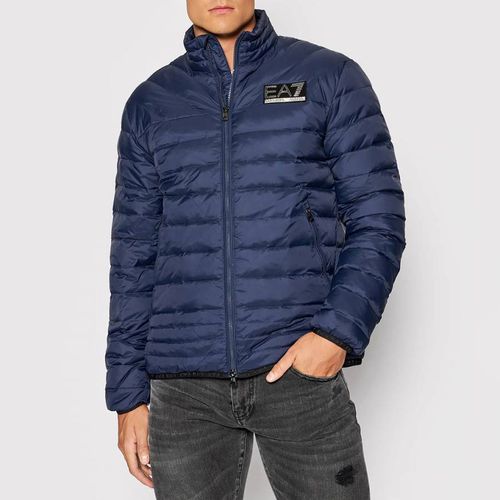 Blue High Neck Quilted Jacket - EA7 Emporio Armani - Modalova