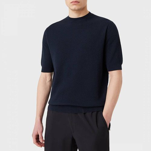 Navy Crew Neck Cotton Blend Top - Emporio Armani - Modalova