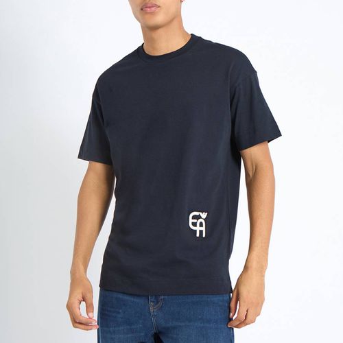 Navy Logo Cotton T-Shirt - Emporio Armani - Modalova