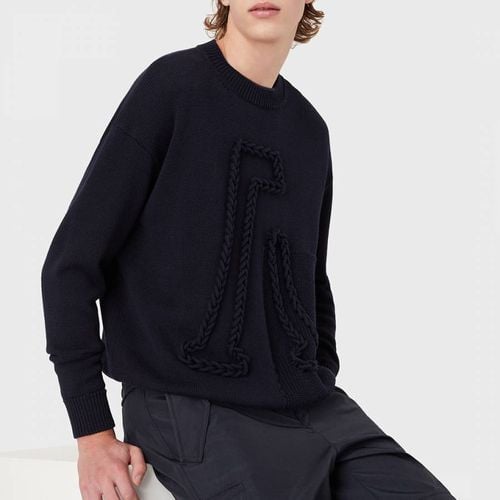 Navy Rope Wool Blend Jumper - Emporio Armani - Modalova