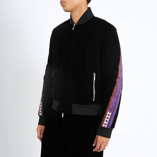 Black Velour Padded Bomber Jacket - Emporio Armani - Modalova