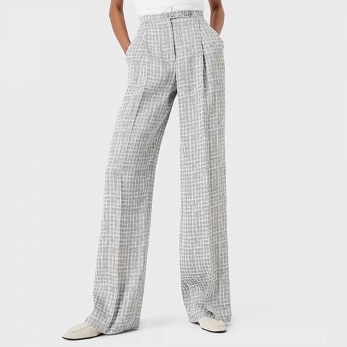 Grey Check Print Silk Blend Wide Tailored Trousers - Emporio Armani - Modalova