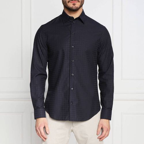 Dark Blue Textured Cotton Shirt - Emporio Armani - Modalova