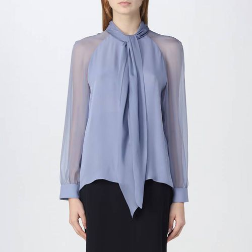 Blue Tie Neck Silk Blouse - Emporio Armani - Modalova