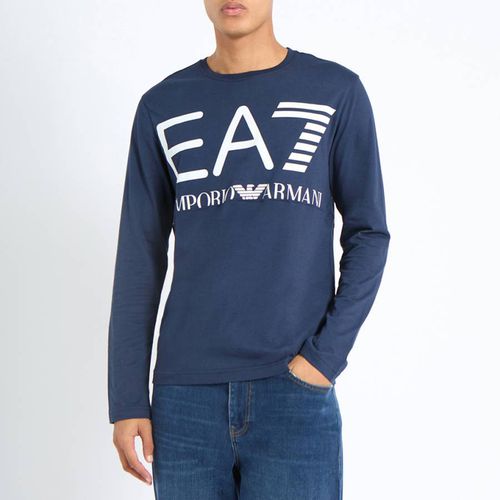 Logo Long Sleeve Cotton T-Shirt - EA7 Emporio Armani - Modalova