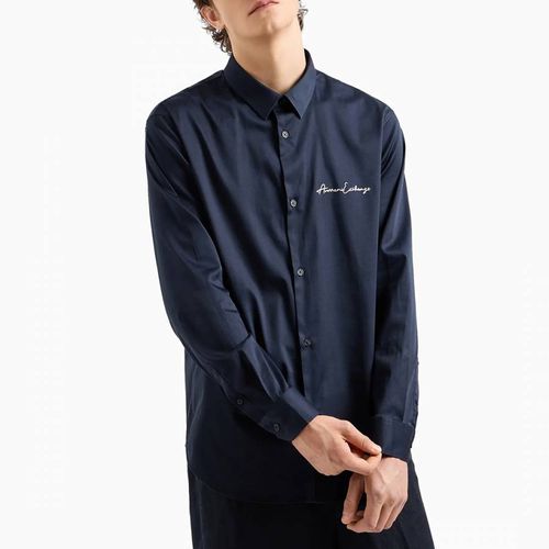 Navy Long Sleeve Cotton Blend Shirt - Emporio Armani - Modalova