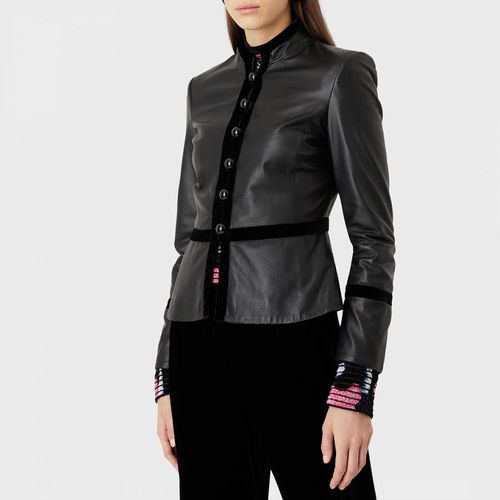 Black Button leather Jacket - Emporio Armani - Modalova