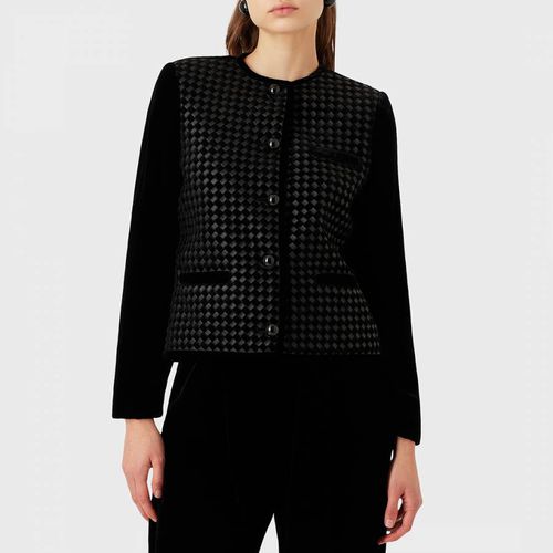 Black Textured Leather Jacket - Emporio Armani - Modalova