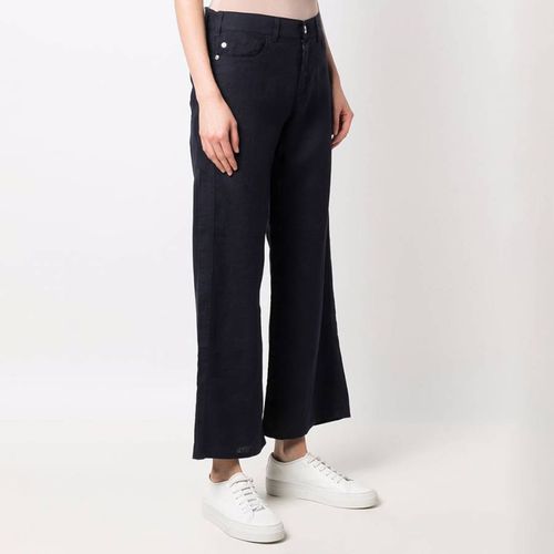 Dark Blue Linen Trousers - Emporio Armani - Modalova