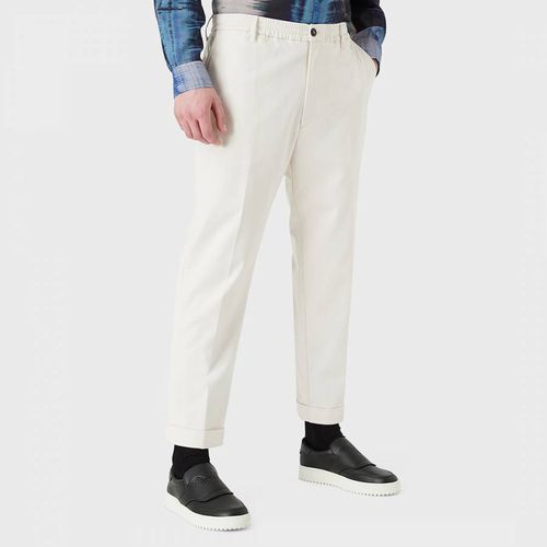 White Cotton Blend Trousers - Emporio Armani - Modalova