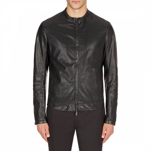 Black Zip Leather Jacket - Emporio Armani - Modalova