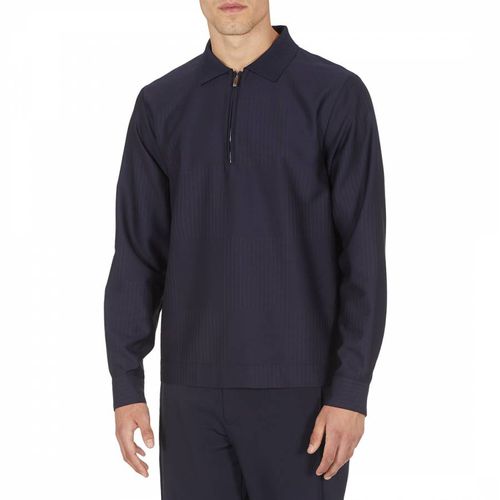 Navy Half Zip Wool Blend Polo Shirt - Emporio Armani - Modalova