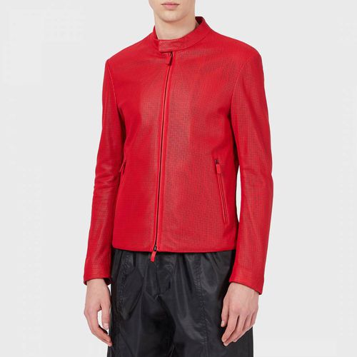 Red High Neck Leather Jacket - Emporio Armani - Modalova