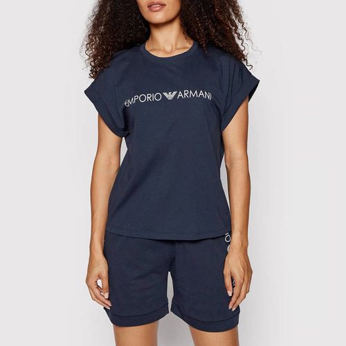 Navy Crew Neck Cotton T-Shirt - Emporio Armani - Modalova