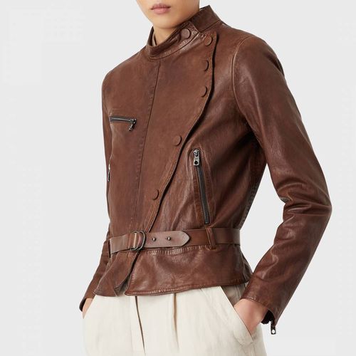 Brown Button Leather Jacket - Emporio Armani - Modalova