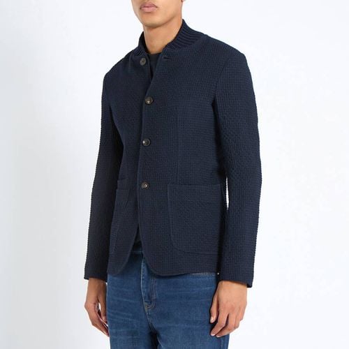 Navy Textured Wool Blend Jacket - Emporio Armani - Modalova