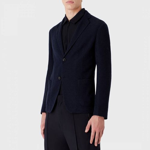 Navy Textured Wool Blazer - Emporio Armani - Modalova