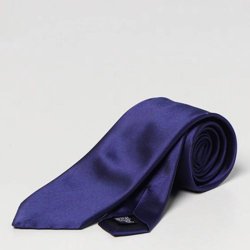 Navy Pointed Silk Tie - Emporio Armani - Modalova