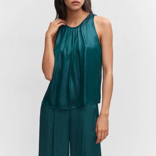 Blue Satin Top With Pleated Detail - Mango - Modalova