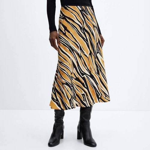 Brown Printed Satin Skirt - Mango - Modalova