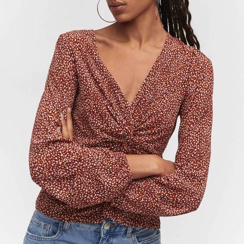 Brown Knot Detail Printed Blouse - Mango - Modalova