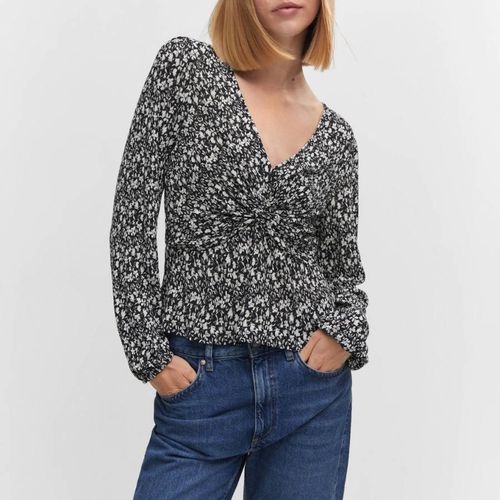 Black Knot Detail Printed Blouse - Mango - Modalova