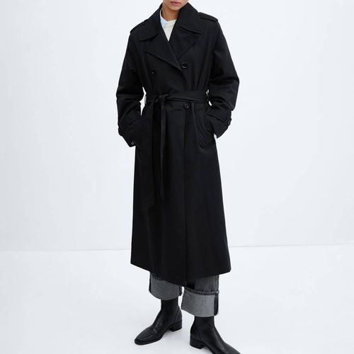 Black Cotton Blend Trench Coat - Mango - Modalova