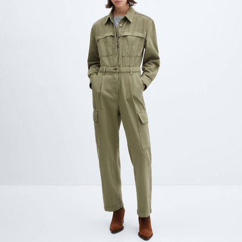 Green Denim Cargo Jumpsuit - Mango - Modalova