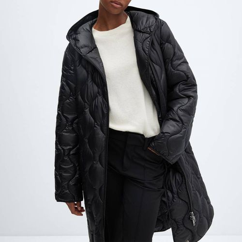 Black Hooded Quilted Coat - Mango - Modalova