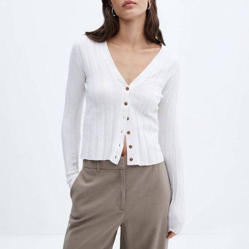 Cream Buttoned Ribbed Cardigan - Mango - Modalova