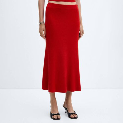 Red Ribbed Midi Skirt - Mango - Modalova