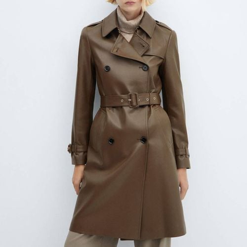 Brown Leather-Effect Trench Coat - Mango - Modalova