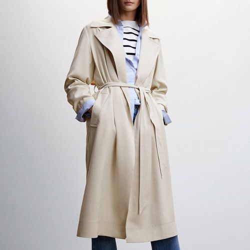 Beige Lapel Trench Coat - Mango - Modalova