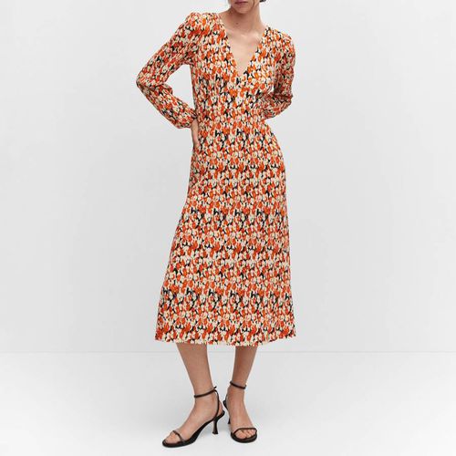 Orange Printed Textured Dress - Mango - Modalova